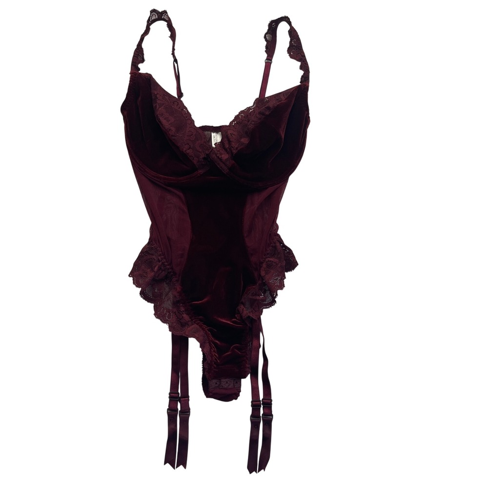 Vintage 90s Victorias Secret Bodysuit 38C Velvet Lace Teddy Lingerie Coquette